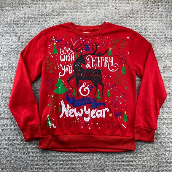 Ugly Christmas Sweater Men Large L Red Pull Over Jumper Sweatshirt XMAS New Year - Picture 1 of 11